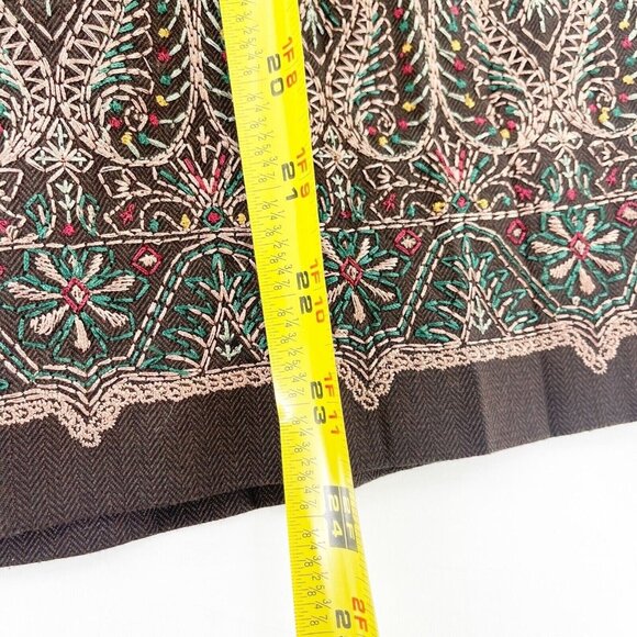 Ann Taylor Loft Petites 6P Brown Embroidered Lined Flare Skirt Western Boho a - Picture 6 of 12